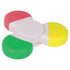 A highlighter with a fidget spinner design, featuring red, yellow, green, and white sections. It has a logo on it. A highlighter with a fidget spinner design, featuring red, yellow, green, and white sections. It has a logo on it.