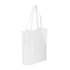 A white tote bag with two handles and a simple design, offering a spacious interior.