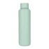 A drink bottle in a soft mint green colour with a smooth surface and a screw-top lid, featuring a logo.