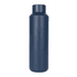 A drink bottle in a solid navy blue colour, featuring a sleek, minimalist design and a branded logo.