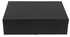 A black gift box with a flat lid and a simple design, featuring discreet branding.