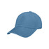 A blue premium washed cotton baseball cap with a curved brim and an adjustable strap on the back.