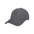 A grey 6-panel premium washed cotton baseball cap featuring an adjustable strap and a logo.