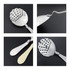 A stainless steel bar strainer with a decorative shell shape and perforations, displayed from various angles.