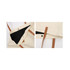 A cream canvas bag with brown leather straps, featuring a black interior and snap closures. Includes branding.