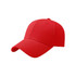 A red cotton baseball cap featuring a hard top and a curved brim, with a simple design and no visible logos.