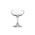 A clear glass martini coupe with a wide bowl and slender stem, featuring a smooth and elegant design.