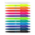 A collection of Javelin Pens in various colors, including white, neon, and dark shades, arranged in a row with branding present.