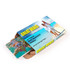 A promotional package featuring a beach scene with a woman and child, showcasing holiday deals in North Queensland.