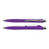 A purple plastic pen with a sleek design and a silver clip, featuring two different angles.