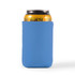 A drink can is nestled in a blue stubby cooler, designed to keep beverages cold.