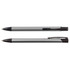 A black edition metal pen displayed from multiple angles, featuring a sleek silver barrel and a black tip and clip.