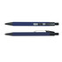 A metal pen in a deep blue color with black accents and a silver clip. The image features two angles of the pen.
