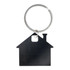 A house-shaped stainless steel keytag with a metal ring for attachment.