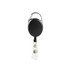 A Premium Retractable ID Badge Holder featuring a black circular reel with a silver clip and a clear badge attachment.