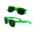 Green sunglasses with dark lenses, featuring a stylish design and a branded logo.