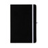A sleek black Venture Supreme A5 Notebook featuring a white elastic closure.