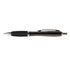 A metal pen with a sleek design, featuring a black grip and silver accents.