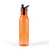 A drink bottle in orange with a black lid and spout, featuring a visible logo.