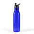 A drink bottle with a sleek design, featuring a vibrant blue body and a black lid with a spout for easy hydration.