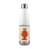 A drink bottle with a sleek stainless steel design featuring a playful robot graphic and the text "RoboRevolution."