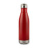 A drink bottle in a sleek red design with a stainless steel base and a screw-on cap.