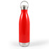 A drink bottle with a sleek red body and a metallic silver bottom, featuring a hanger lid for easy carrying.
