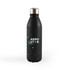 A drink bottle in matte black with a metal cap and a logo featuring stars and a light blue design.