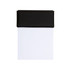 A black notepad with a sleek cover and blank white sheets for note-taking. It features a branding logo on the cover.