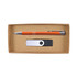 A cardboard gift set containing an orange pen and a USB flash drive in a simple, eco-friendly box.