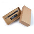 A cardboard gift set containing a sleek black pen and a USB flash drive, presented in a simple, elegant packaging.