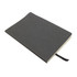 A recycled leather notebook featuring a soft cover, presented in a sleek gray color with a ribbon marker.
