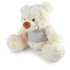 A plush teddy bear in cream color with a light pink vest and brown nose, featuring a soft, cuddly appearance.