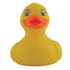 A bright yellow PVC bath duck with a smiling face and orange beak, ideal for bath time fun.