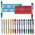 A collection of colorful plastic pens in various shades, with a promotional item and branding included in the image.