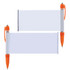 A set of two plastic pens featuring a clear banner area and orange accents. Each pen has a logo.