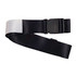 A luggage strap featuring a sleek black design with a silver accent and a secure buckle closure.