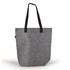 A gray felt tote bag featuring black handles and a structured design.