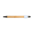 A bamboo pen with a white grip and a black ink tip, featuring a stylus on the end.