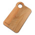 A wooden chopping board with a round handle, featuring a natural finish and a subtle brand logo.