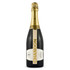 A champagne bottle with a black body and a gold foil neck, featuring a prominent label with a logo.