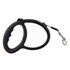 A retractable dog lead in black with a grip handle and a metal clip for attaching to a collar.