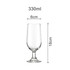 A clear goblet glass with a round base, measuring 18 cm in height and 6 cm in diameter, with a 330ml capacity.