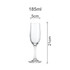A clear, classic wine glass with a capacity of 185ml, measuring 21cm in height and 5cm in width.