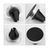 A clip-on car phone holder in black and silver, featuring a textured surface and air vent attachment design.