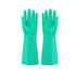 A pair of reusable cleaning nitrile gloves in bright green, featuring long sleeves and a textured grip.