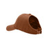 A brown cap designed with an open back for ponytails, featuring a curved visor. It has a simple logo.