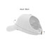 A white cap with an adjustable strap at the back, featuring a classic design and a branded logo.