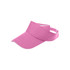 A pink sun visor with a wide brim and an adjustable strap at the back, featuring a logo.