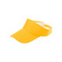 A yellow sandwich sun visor with a wide brim and an adjustable strap at the back. It features a branding logo.
